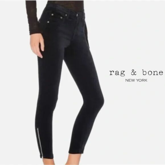rag & bone Black Zip Velvet Ankle Jeans – Size 28, Slim Fit, - Picture 1 of 9